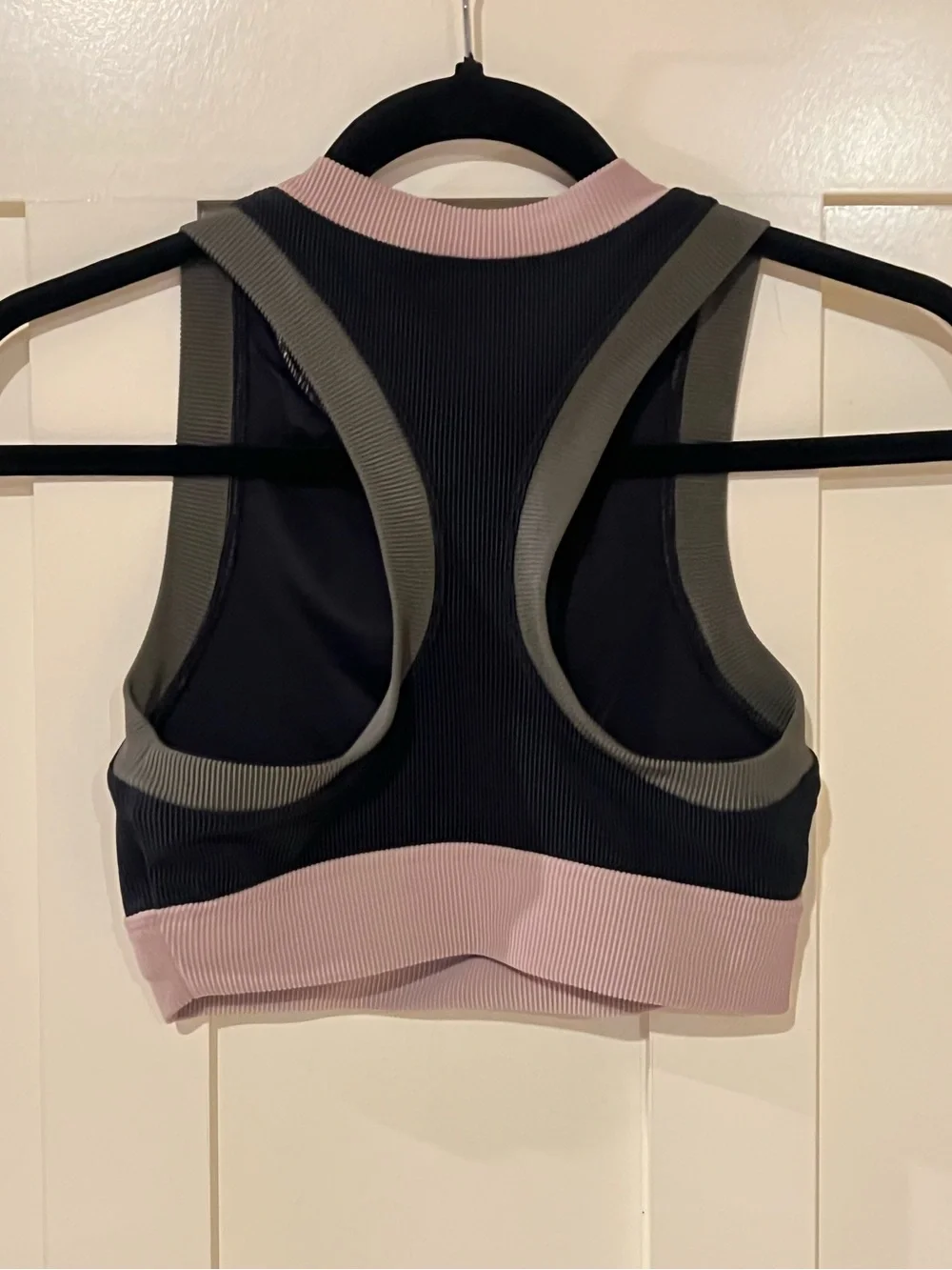 Beach Riot Gwen Colorblock Ribbed Crop Bikini Top Black Olive Tan Gym Beach XS - Picture 6 of 13